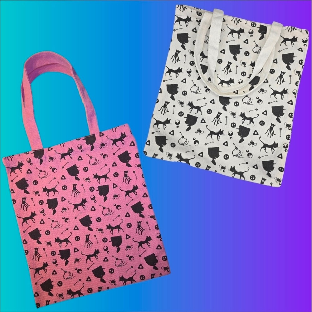 SET OF 2 - Coraline Silouette Tote Bags (Pink and Black & White & Black)